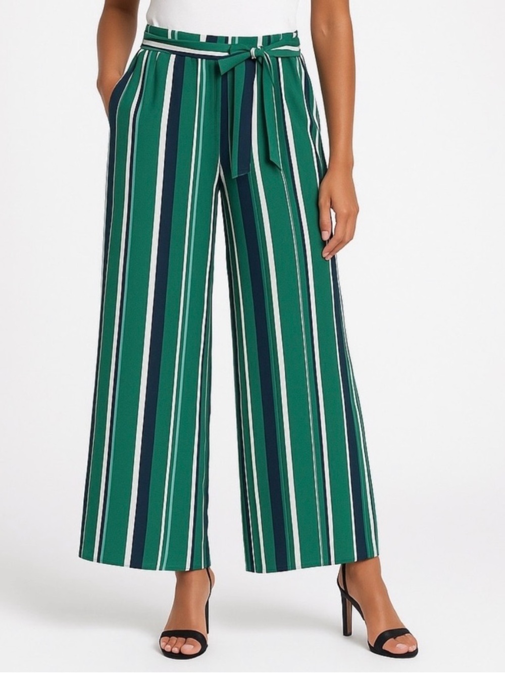 Forever 21 Green & Navy Stripe Wide-Leg Palazzo Pants